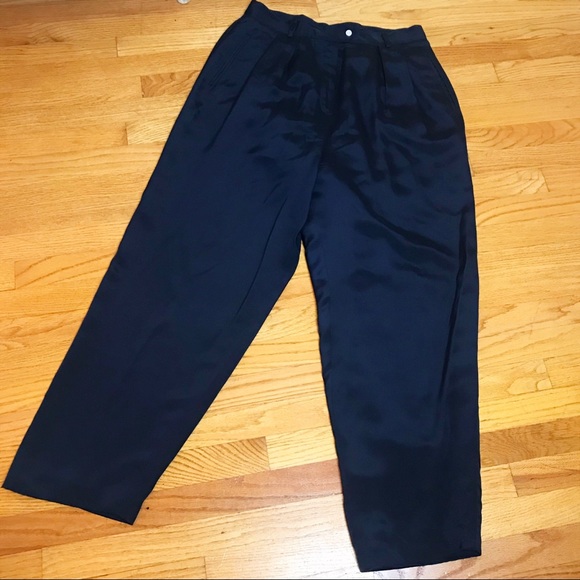 Vintage Navy Silk Wide Leg Menswear Trousers 16 - Picture 3 of 6
